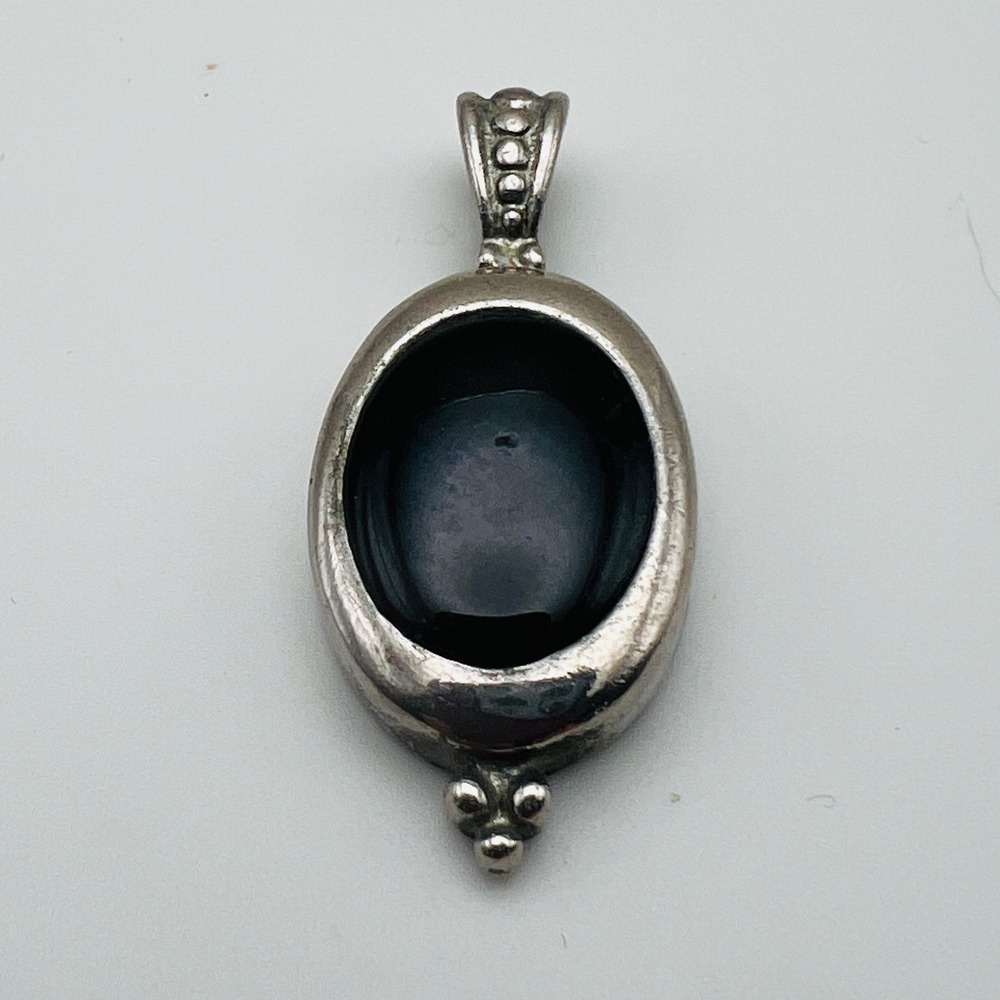 Silver Tone Black‎ Cabochon Pendant Oval Statement Vintage Style Charm Necklace